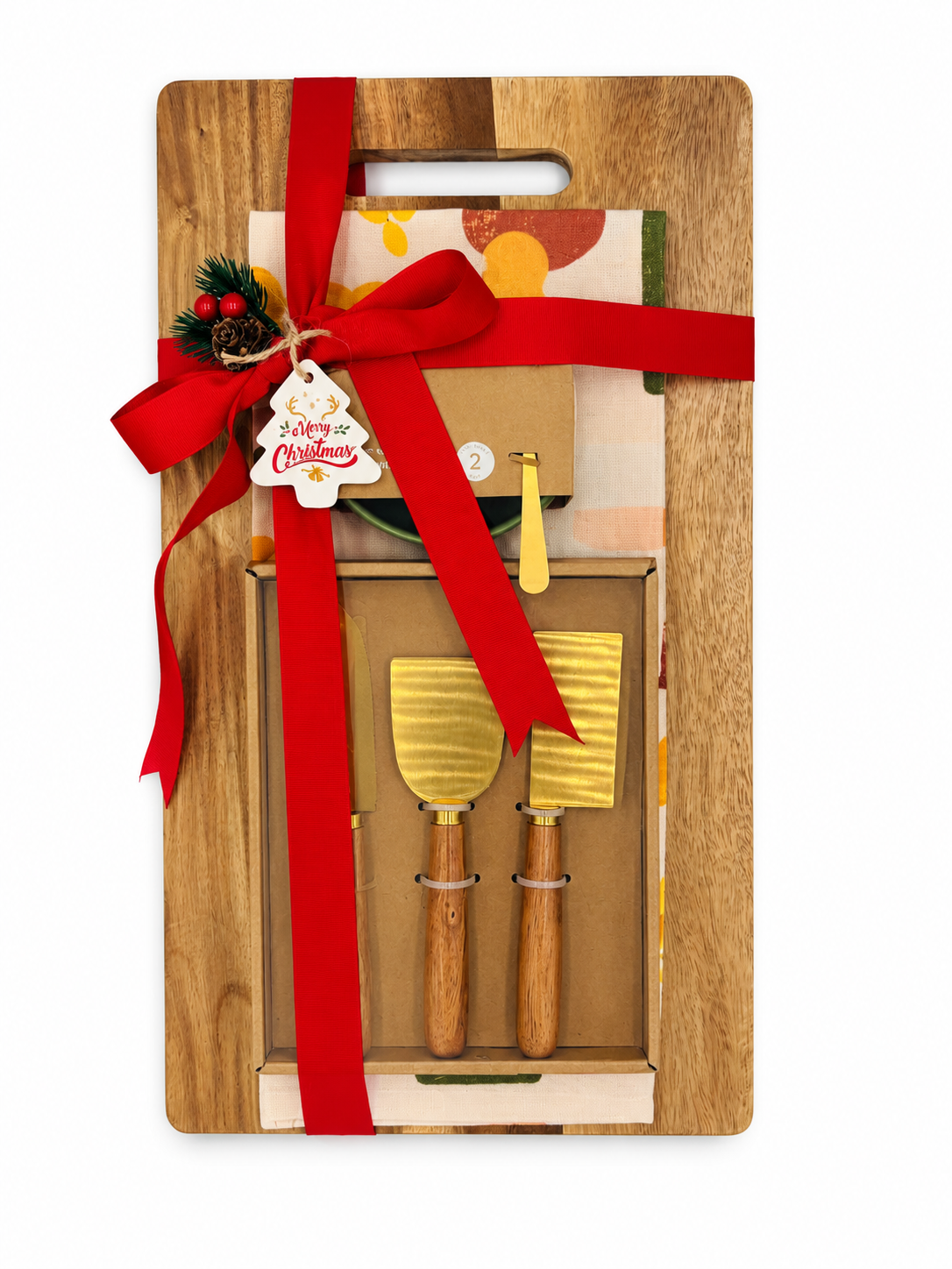 Festive Wooden Cheese Board Gift Set A Christmas Collection - Formaggio Starter - Green - Image 1